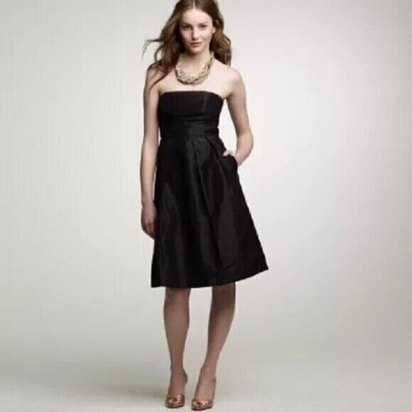 Womens Size 6 J Crew Strapless Black Dress Silk Chiffon Sleeveless Zip - Picture 1 of 7